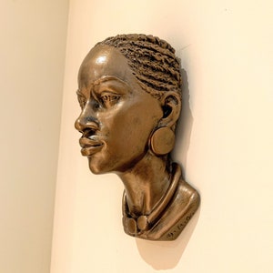 African Queen Wall Statue, 7.75” Tall, African Woman Wall Statuette, African Princess , Handmade, Hand Brushed, Bronze Finish, Gift  him/her