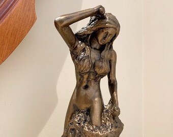 Self Made Woman, Self Made Woman Sculpture, Woman w/hammer Sculpture, 11" Tall, Italian, Handmade, Hand Brushed, Bronze Finish, Version Two