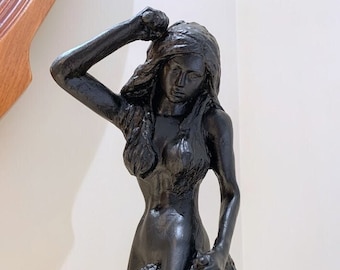 Self Made Woman, Self Made Woman Sculpture, Woman w/hammer Sculpture, 11" Tall, Italian, Handmade, Hand Brushed, Black Finish, Version Two