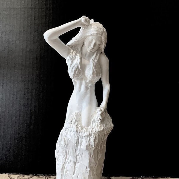 Self Made Woman, Self Made Woman Sculpture, Woman with hammer Sculpture, 11" Tall, Handmade, Hand Brushed, White Matte Finish, Version Two