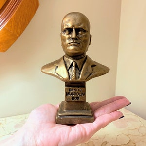 Benito Mussolini Bust, Small Mussolini Statuette, 6, WW2, Mussolini Sculpture, Handmade, Hand Brushed, Bronze Finish, Strange & Bizarre image 8