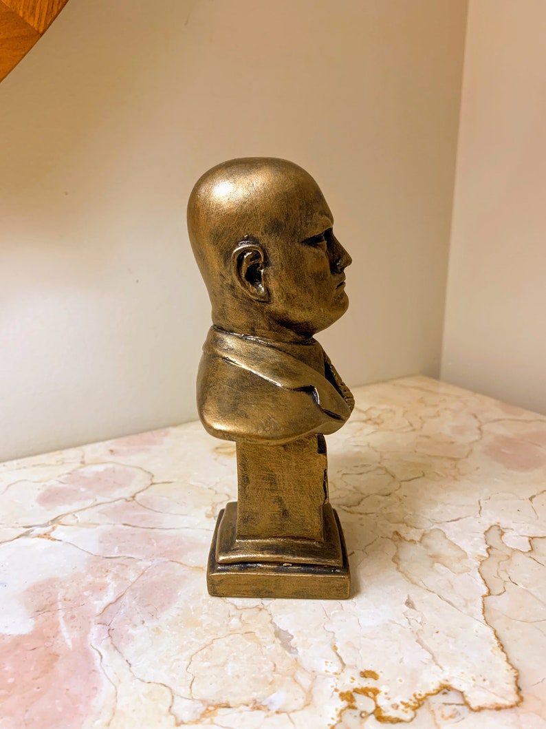 Benito Mussolini Bust, Small Mussolini Statuette, 6, WW2, Mussolini Sculpture, Handmade, Hand Brushed, Bronze Finish, Strange & Bizarre image 5