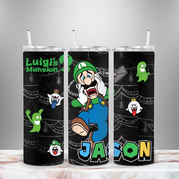 Mario Brothers Luigi's Mansion Personalized 20 oz Skinny Tumbler Cup Water Bottle