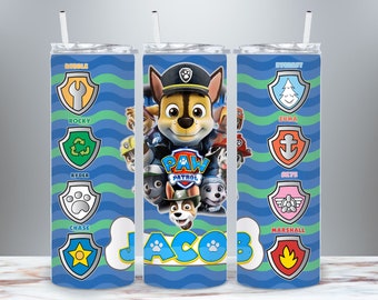 Custom Paws Kids Personalized 20 oz Skinny Tumbler Coffee Cup Reusable Water Bottle