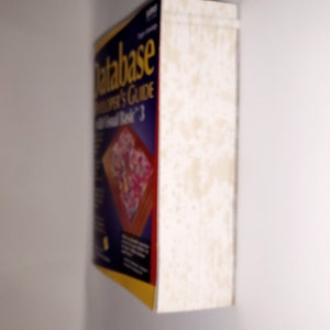 Op de afbeelding: Een blauw en geel boek met de titel "Database Developer's Guide with Visual Basic 3" op de omslag.