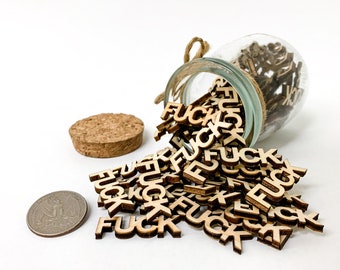 Jar of Fucks Gag Gift – Wooden Cutouts, Funny Desk Decor