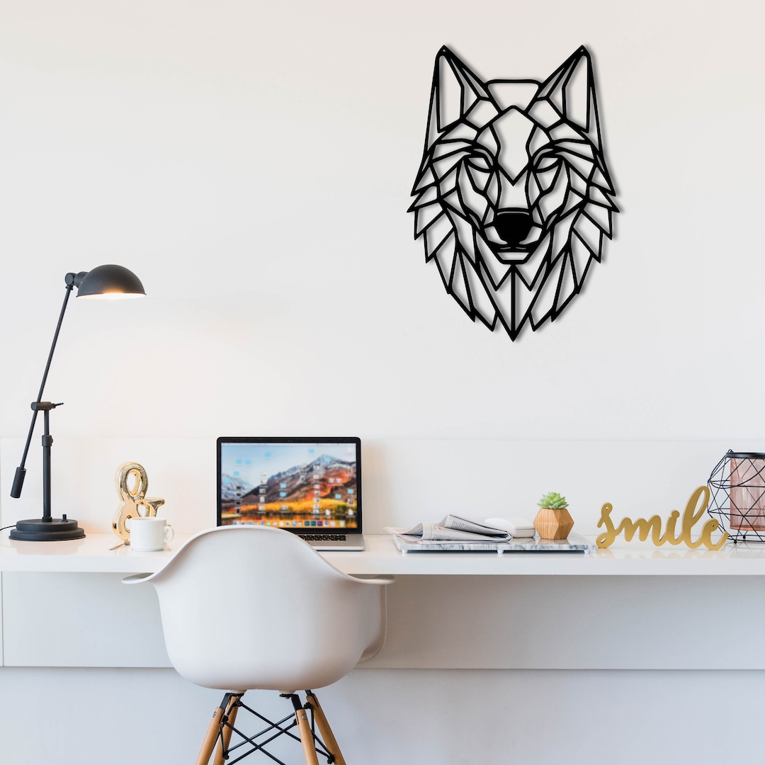 LARGE Wooden Geometric Animal Wolf Wall Art Decoration for Bedrooms ...
