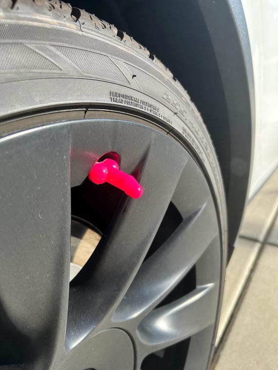 Pink Novelty Valve Stem Caps – Penis-Shaped Prank / Gag Gift (4-Pack)