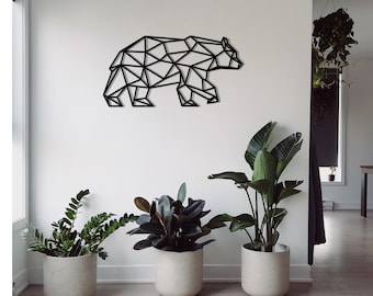 LARGE Wooden Geometric Animal Art Bear Wall Art Decoration for Bedrooms, Living Rooms, Nursery Minimalist Wall Art Decor (27" x 14" x 0.25")