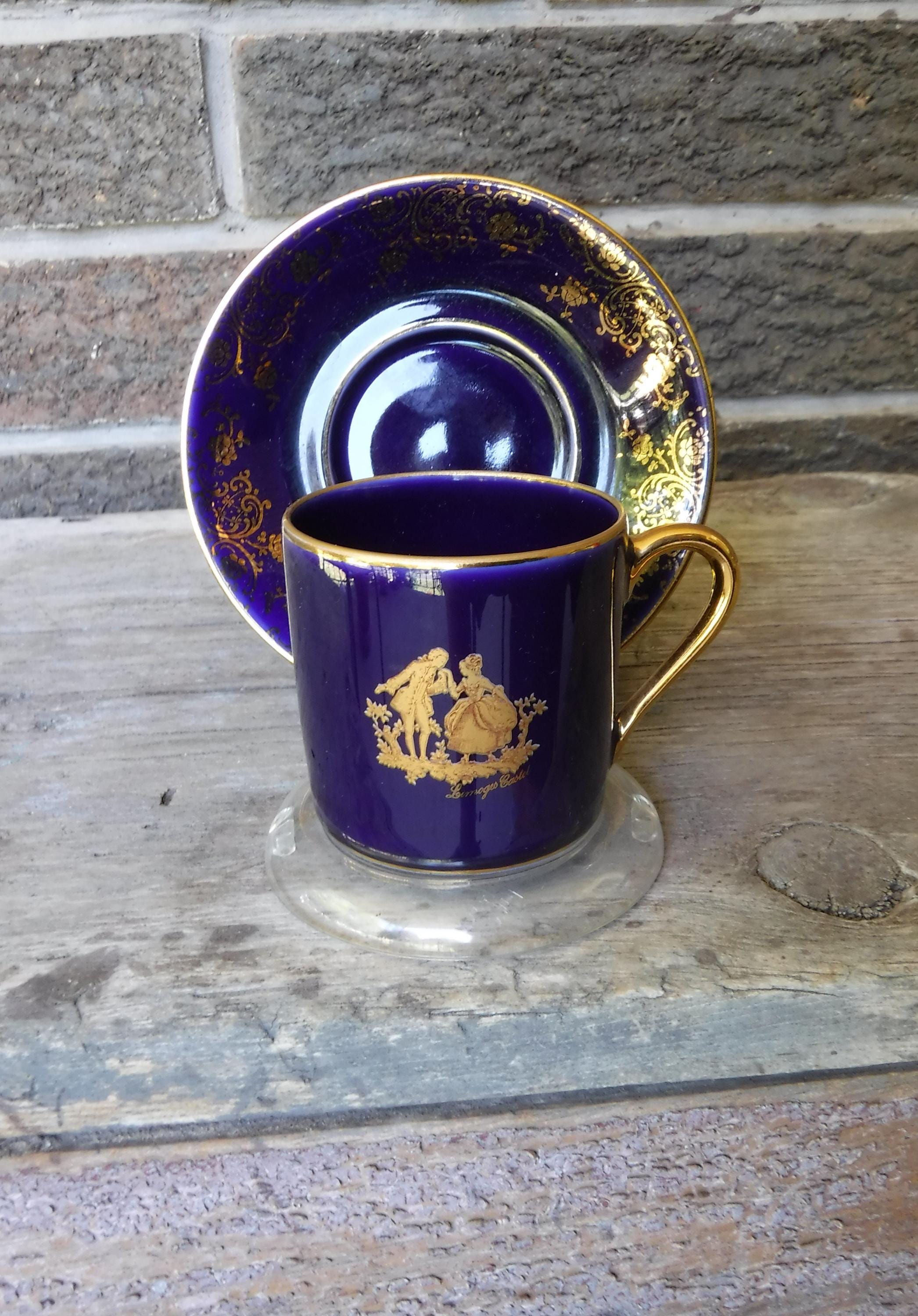 ヴィンテージ リモージュ コバルトブルー＆ゴールド デミタスカップ
