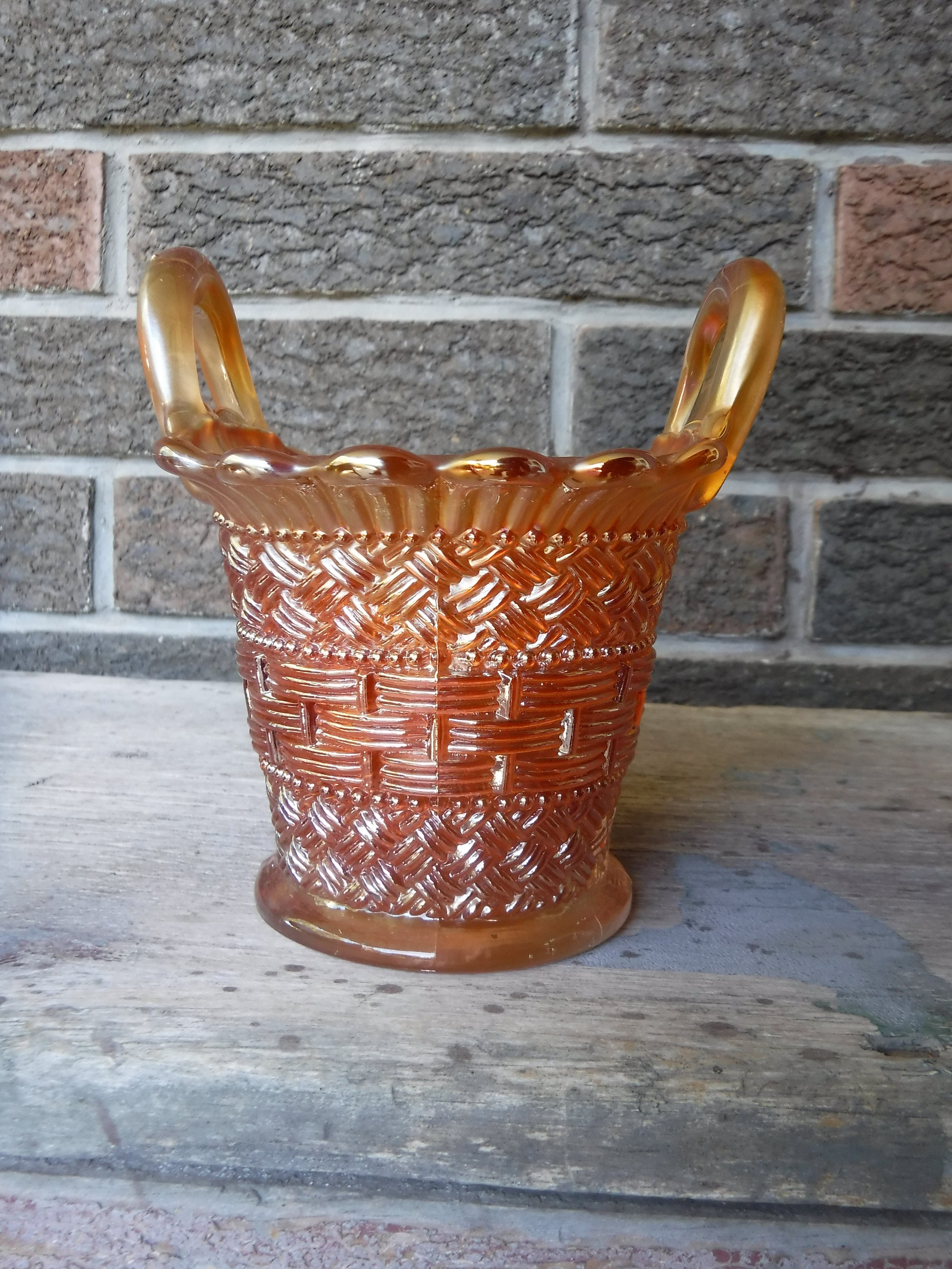 ヴィンテージ デュガン マリーゴールド カーニバル ガラス バスケット