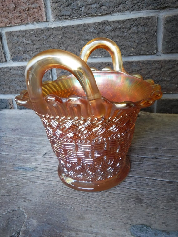 ヴィンテージ デュガン マリーゴールド カーニバル ガラス バスケット