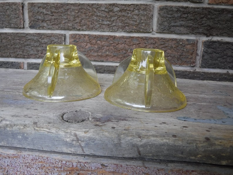 Vintage Hazel Atlas Yellow Depression Glass Candle Holders Florentine