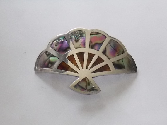 Vintage Sterling Silver Mexico ES Fan Signed Pend… - image 2