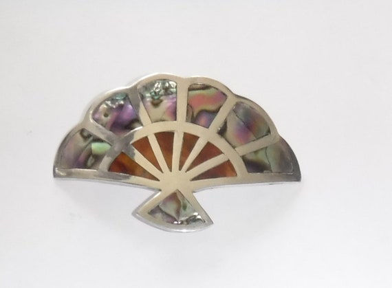 Vintage Sterling Silver Mexico ES Fan Signed Pend… - image 1