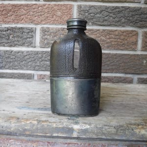 Antique James Dixon & Sons Leather - Wrapped Glass Flask WW1 Era