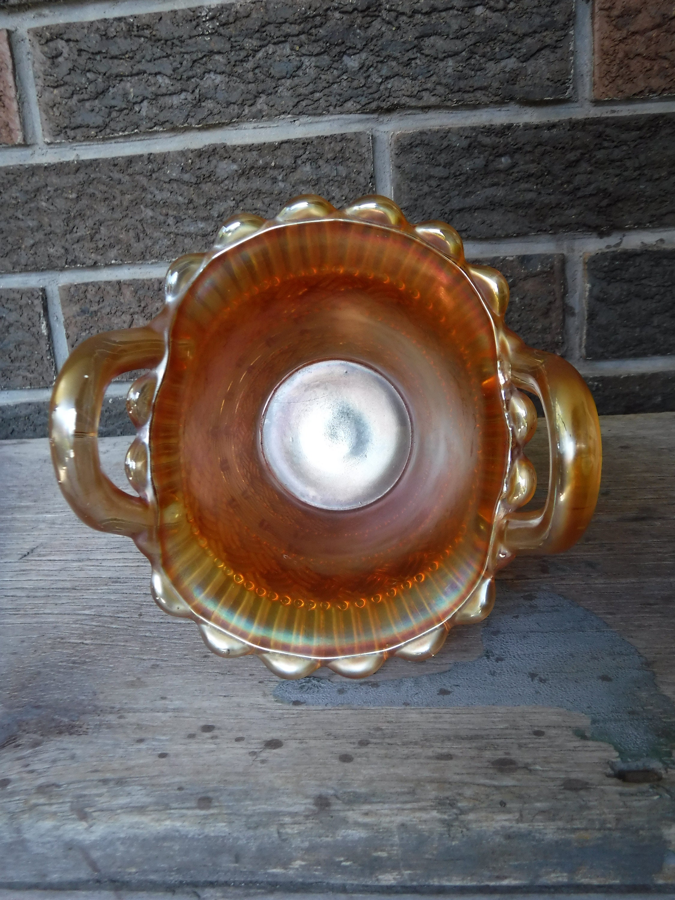 ヴィンテージ デュガン マリーゴールド カーニバル ガラス バスケット