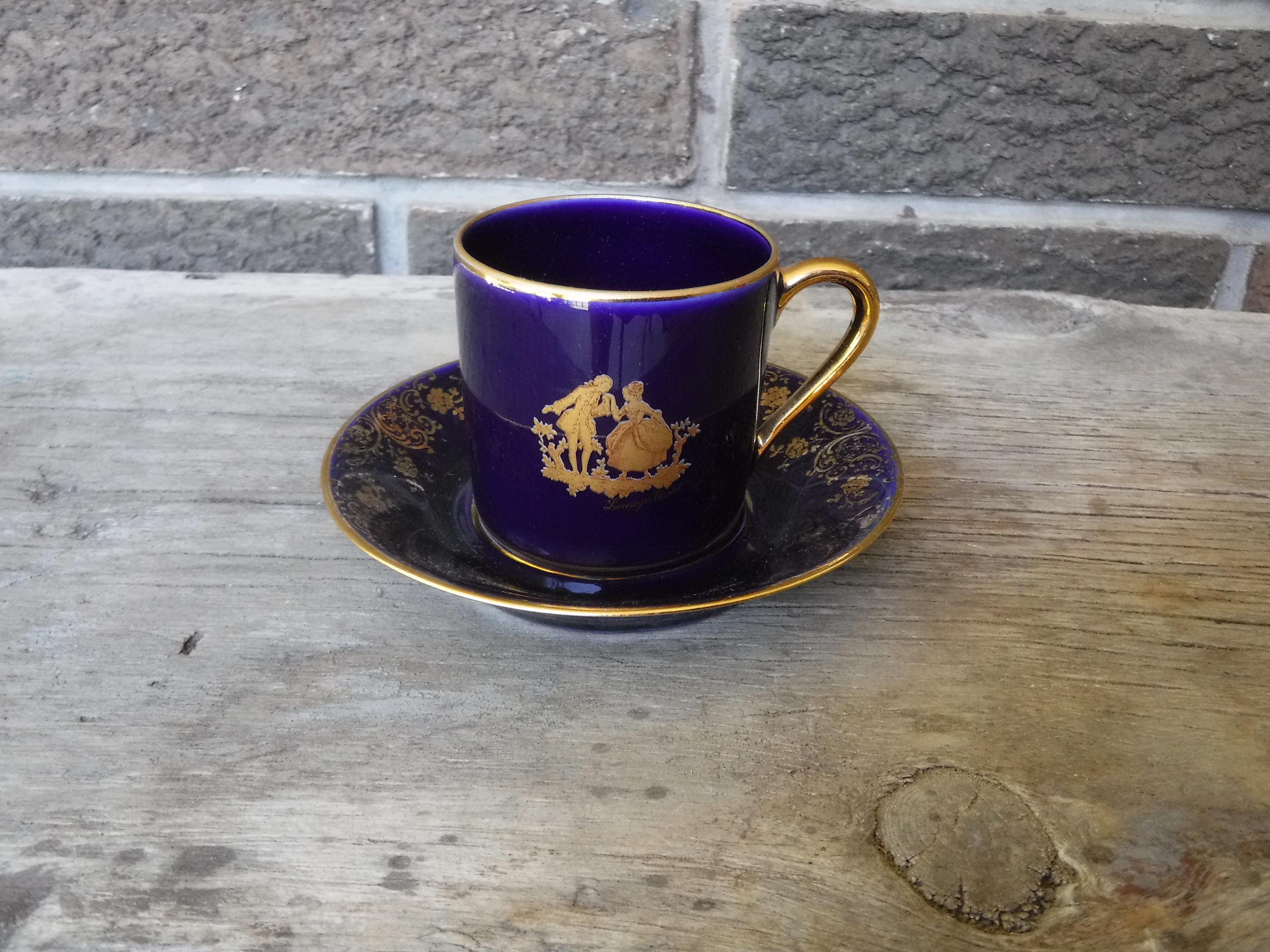 ヴィンテージ リモージュ コバルトブルー＆ゴールド デミタスカップ