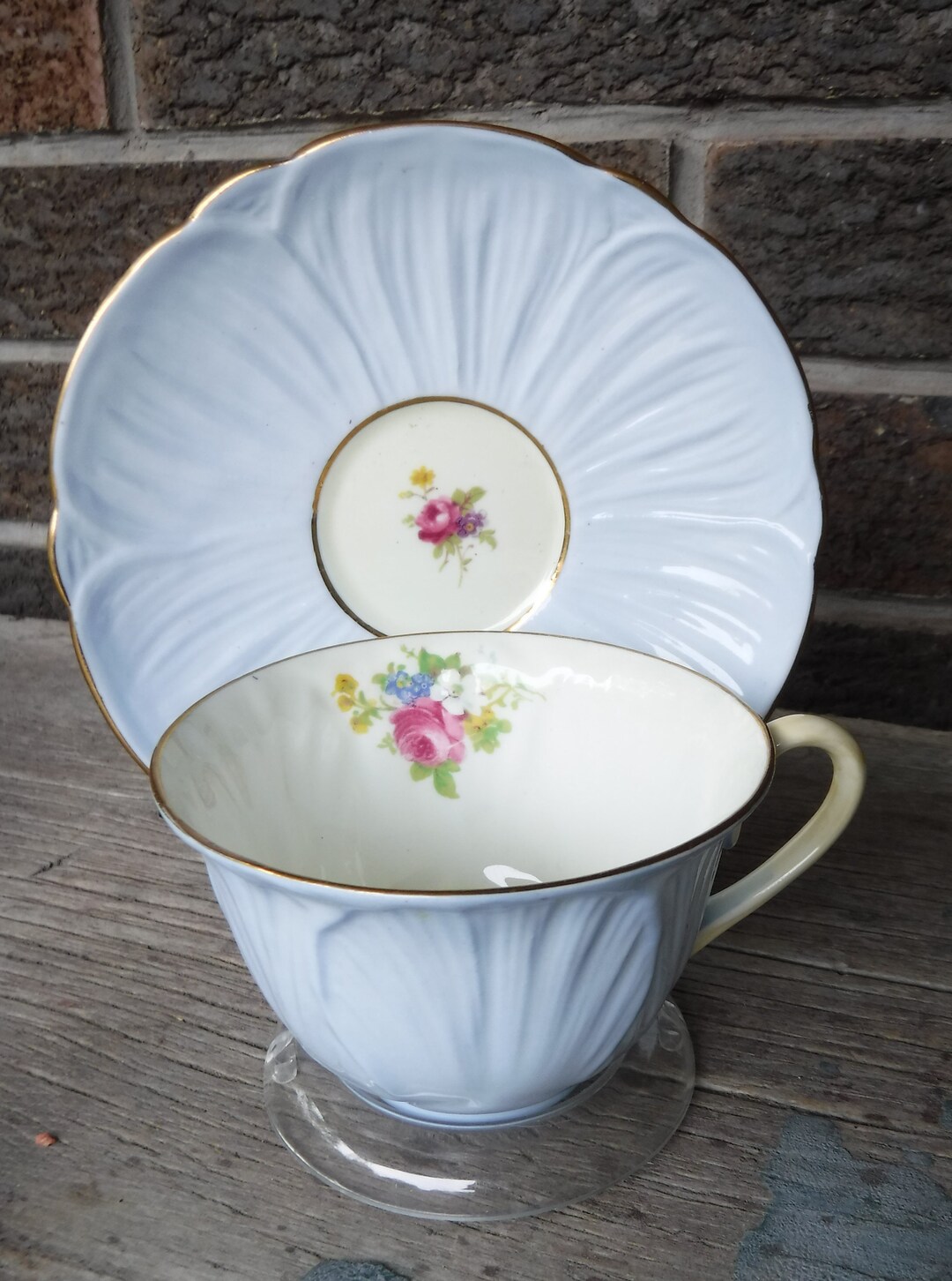 Vintage Shelley Oleander Powder Blue Cup and Saucer Etsy