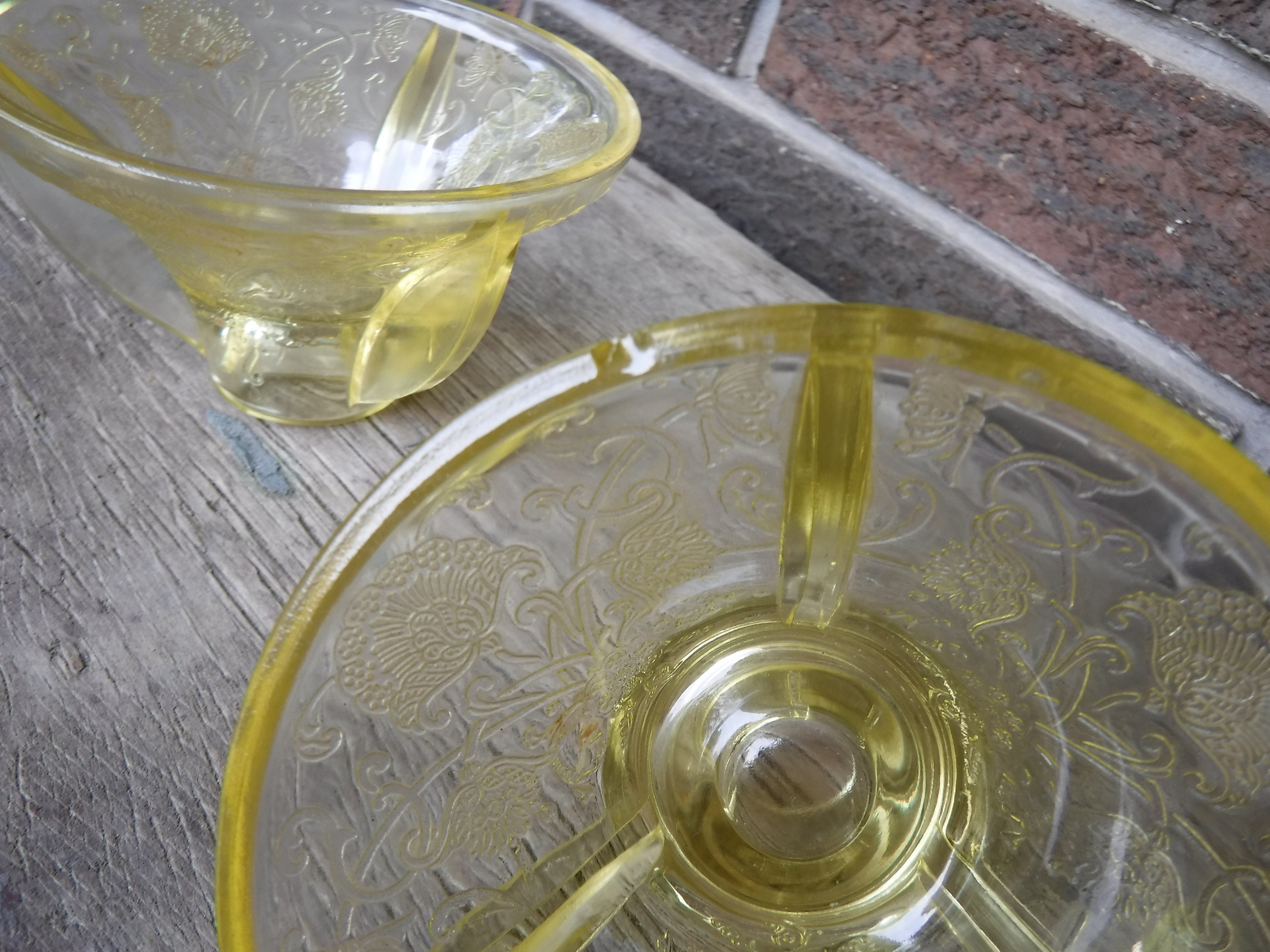 Vintage Hazel Atlas Yellow Depression Glass Candle Holders Florentine