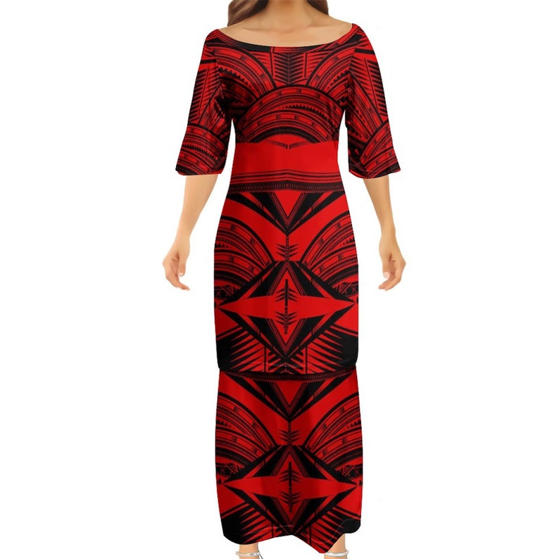 Polynesian Print Dress, Samoan Puletasi Dress, Melanesian Styles Dress ...