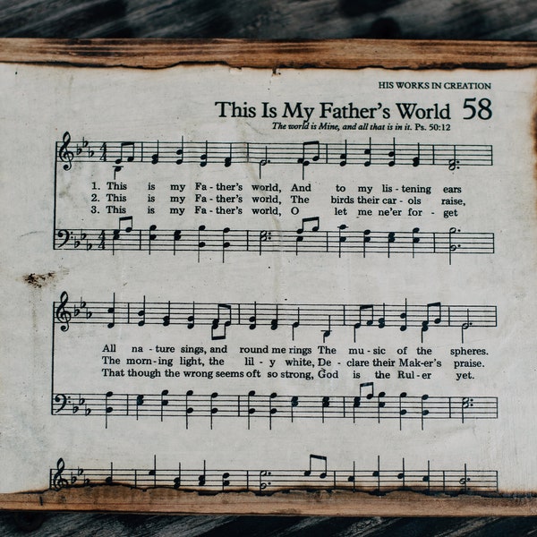 This is My Father's World Sign, Wall Decor, Christian Signs, Hymn, Sheet Music, Burnt, Wood Signs, Wood Decor