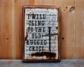 The Old Rugged Cross Sign, Wall Decor, Christian Signs, Hymn, Sheet Music, Burnt, Wood Signs, Wood Decor
