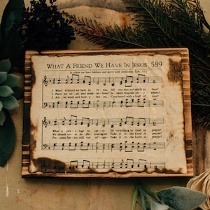 What A Friend We Have In Jesus Sign, Wall Decor, Christian Signs, Hymn, Sheet Music,  Burnt, Wood Signs, Wood Decor
