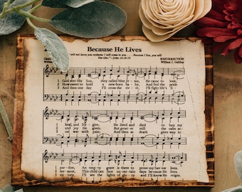 Because He Lives Sign, Wall Decor, Christian Signs, Hymn, Sheet Music, Burnt, Wood Signs, Wood Decor