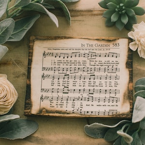 In The Garden Sign, Wall Decor, Christian Signs, Hymn, Sheet Music, Burnt, Wood Signs, Wood Decor