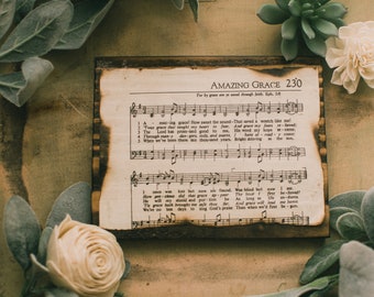 Amazing Grace Sign, Wall Decor, Christian Signs, Hymn, Sheet Music, Burnt, Wood Signs, Wood Decor