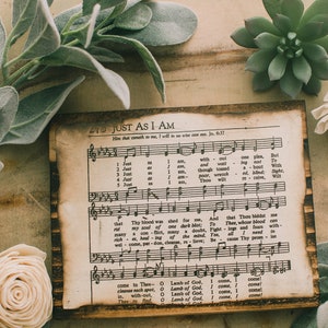 Just As I am Sign, Wall Decor, Christian Signs, Hymn, Sheet Music, Burnt, Wood Signs, Wood Decor