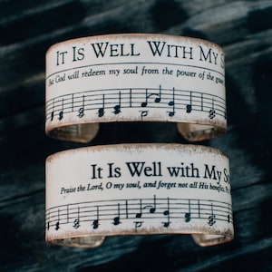 It Is Well with My Soul, Hymn Cuff, Hymn Bracelet, Hymn, Sheet Music, Gift, Cuff, Bracelet, Christian Jewelry, Inspirational Jewelry