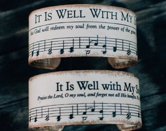 It Is Well with My Soul, Hymn Cuff, Hymn Bracelet, Hymn, Sheet Music, Gift, Cuff, Bracelet, Christian Jewelry, Inspirational Jewelry