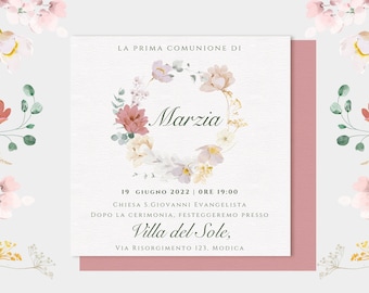 First Floral Communion Invitation, Communion Invitation, Confirmation Card, Birthday Invitation