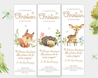 Woodland animals placeholder for baptism, woodland themed bookmark, birthday bookmark