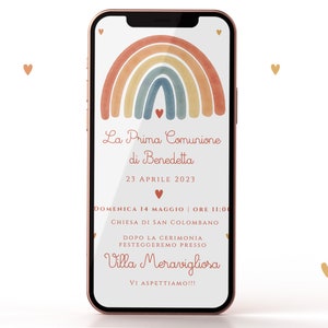 Invito Digitale Prima Comunione, Invito Whatsapp arcobaleno, Invito battesimo colorato INVIO FILE dal 21/08
