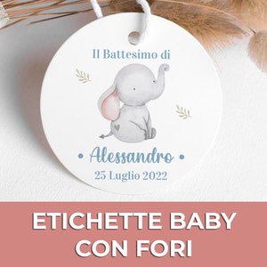 Tag nascita, Tag Bomboniera, Tag battesimo, Etichette Bomboniere, Etichette Regalo, Chiudipacco, etichetta compleanno elefante