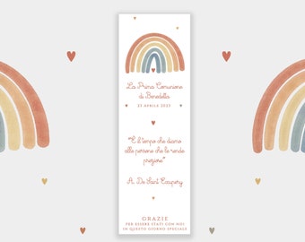 Rainbow colored first communion placeholder, rainbow theme bookmark, confirmation bookmark