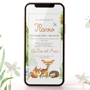 Invito Digitale Santo Battesimo, Invito Whatsapp bambini, Invito animali del bosco INVIO DAL 21/08
