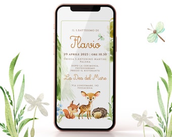 Invitación Digital Santo Bautismo, Invitación Niños Whatsapp, Invitación Animales del Bosque ENVÍO DESDE 21/08