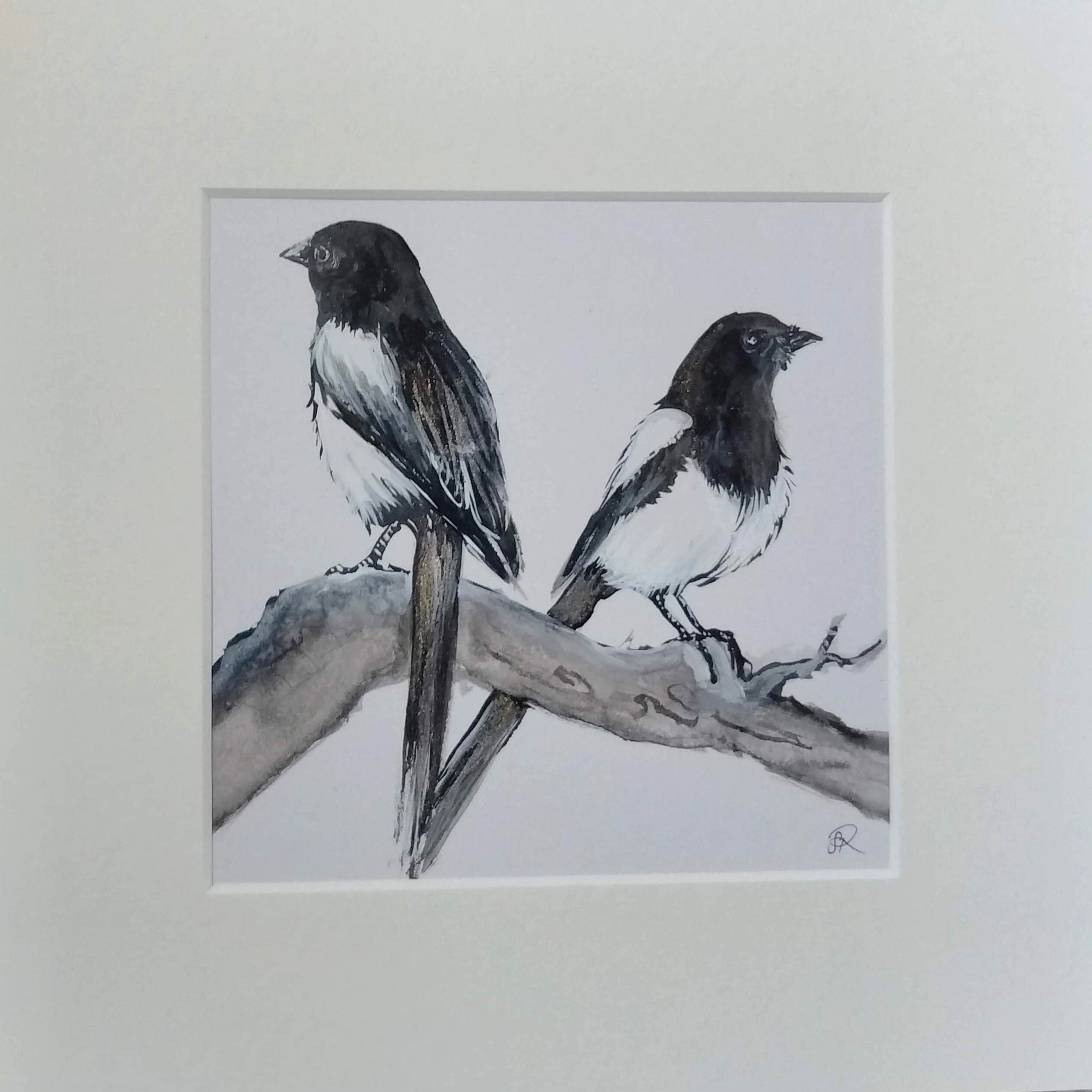 Two for Joy Monochrome Magpie Ink drawing on paper Etsy