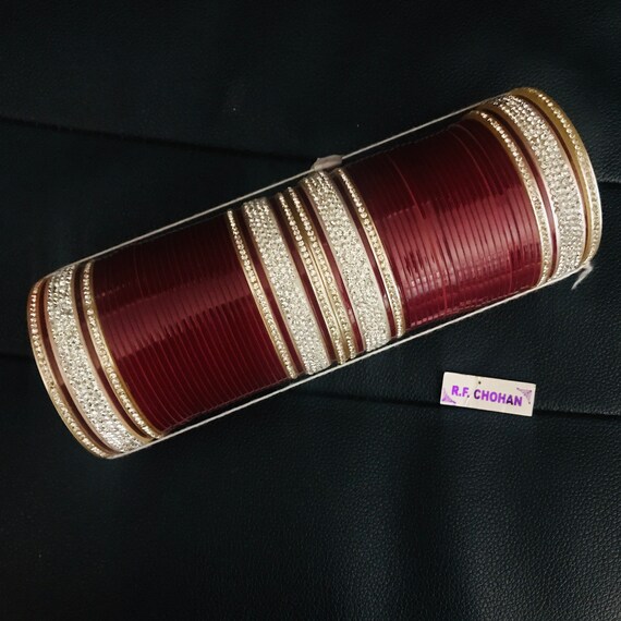 red diamante bridal chura bangles