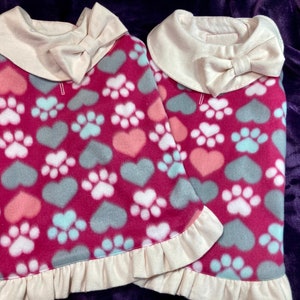 Fleece/flannel Dog Coat - Pink Paws & Hearts