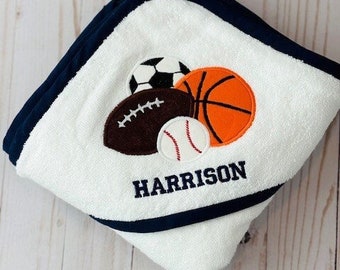 Sports Balls Baby Hooded Towel/Infant Hooded Towel/Baby Shower Gift/Baby Gift/Football/Soccer/Baseball/Basketball