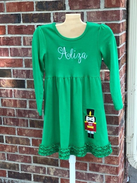 green nutcracker dress Queen Of Sparkles Green Nutcracker & Candy Cane Cotton Poof Sleeve Button  Up Dress