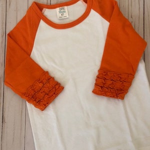 Girl's Fall Pumpkin Kisses and Harvest Wishes Raglan Shirt/Pumpkin Shirt/Ruffle Sleeve Raglan Shirt image 2