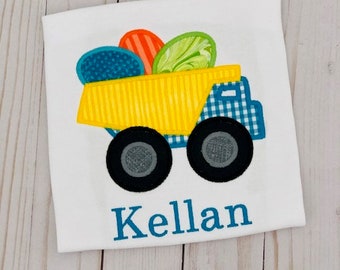 Boy's Easter Shirt with Dump Truck and  Eggs /Boy Easter Shirt/Easter Truck/Monogrammed Name/Personalized