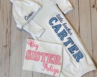Big Sister Little Brother Personalized Coming Home Outfit/Hospital Pictures/Sibling Set/Newborn Gown