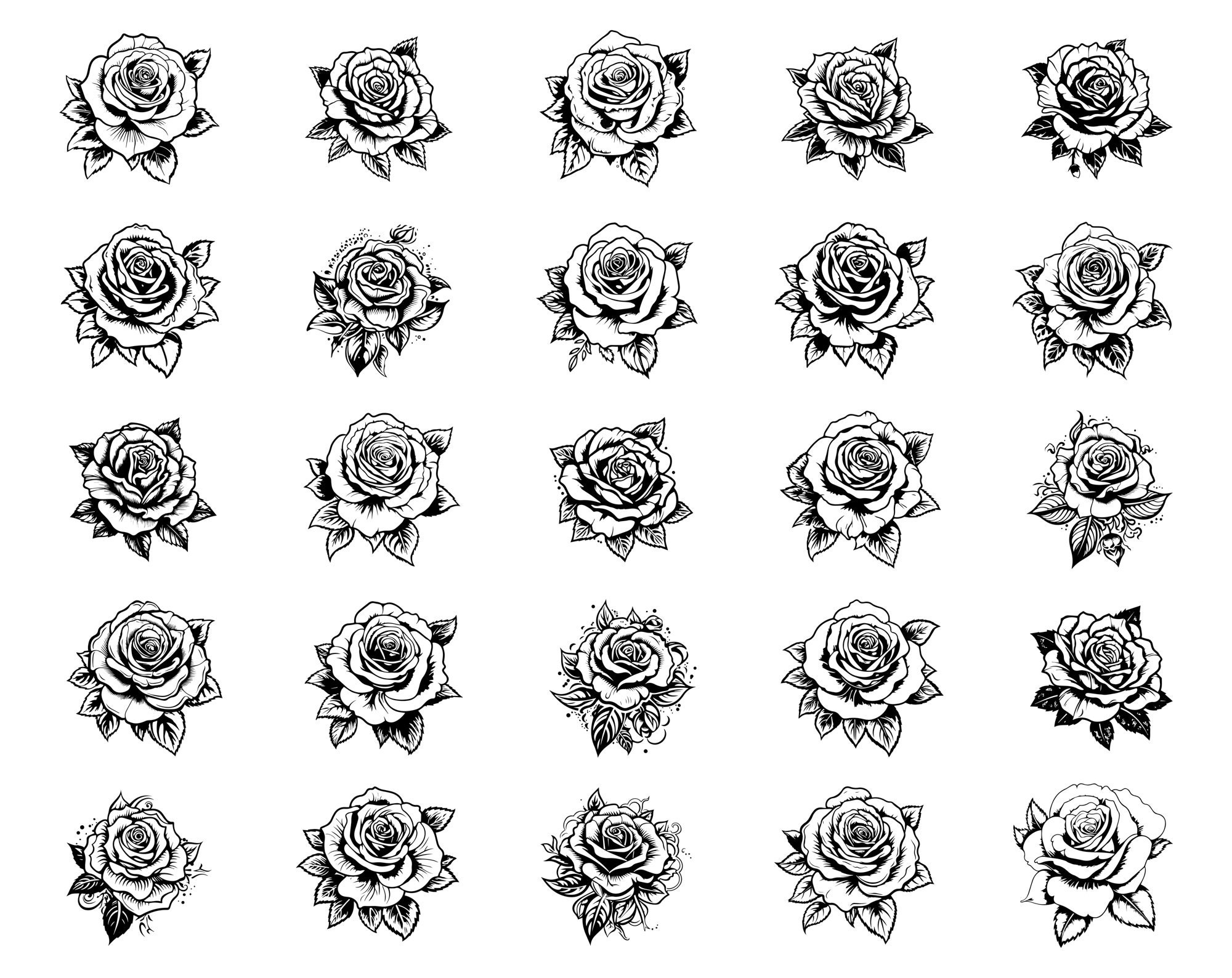 Rose Bundle Pack Svg, Roses Svg, Flower Svg, Rose Clipart Drawing Svg ...